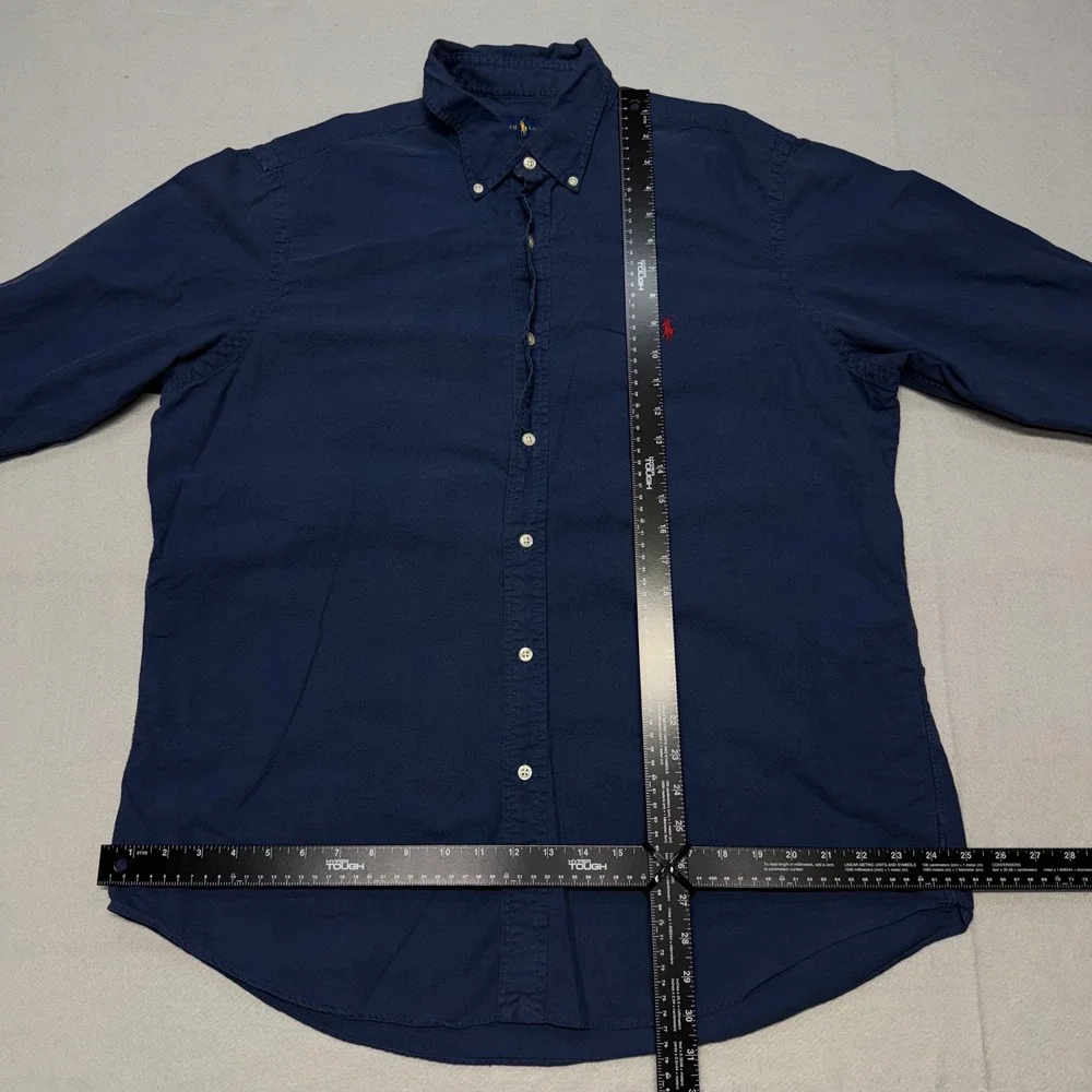 Ralph Lauren Button Down Shirt Mens XL Navy Blue Cotton Long Sleeve Red Pony